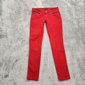 Levi's Jeans Womens 11 Juniors Red Low Rise 524 Too Superlow Skinny Studded